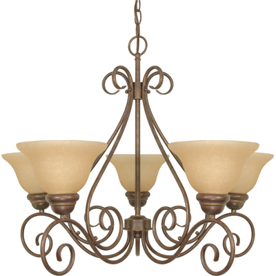 Nuvo Lighting 60/1023  Castillo - 5 Light - 28" - Chandelier with Champagne Linen Washed Glass in Sonoma Bronze Finish